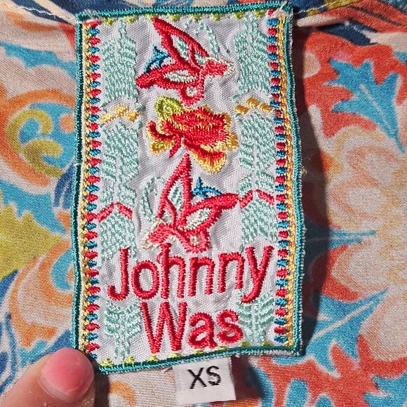 Johnny Was Women Silk Boho Tunic XS Multicolor Floral Geometric Coastal Indie - Picture 3 of 9